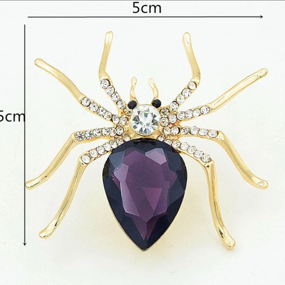 Elegant Gold Purple Spider Brooch Crystal statement accessory - Picture 2 of 3